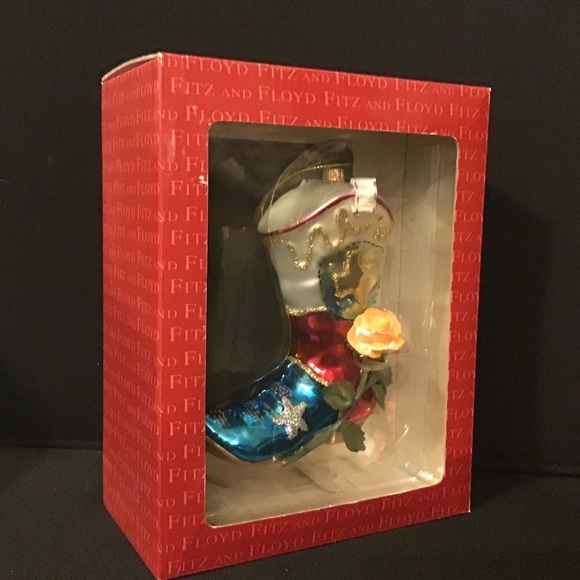 NWT Vintage Fitz & Floyd Cowboy Boot & Yellow Rose glass ornament. - Picture 8 of 8